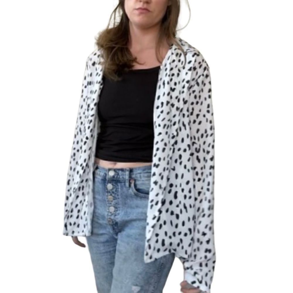 Ecowish DalmatianΒ Print Black WhiteβLongβSleeveβBlouseβSizeβXβLargeβ